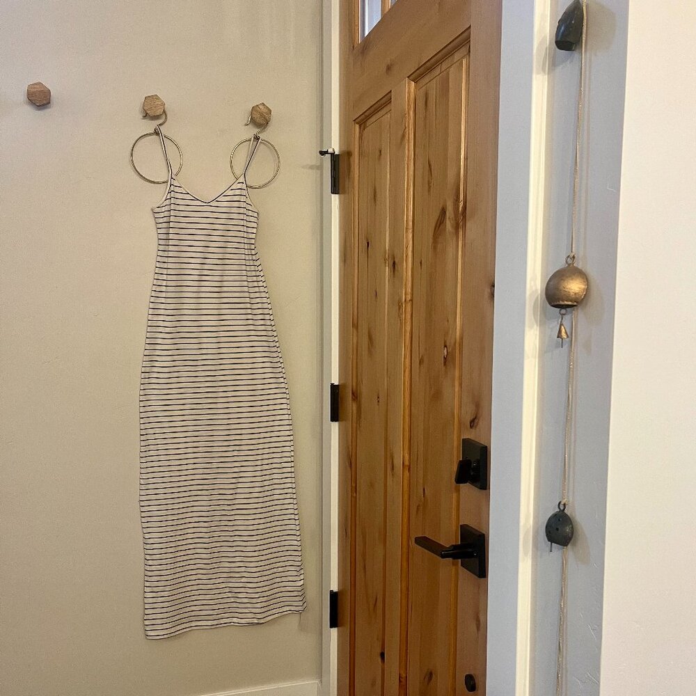 American Apparel, NWT, Long Spaghetti Strap Tank Dress, Natural/Bk Marceau, XS